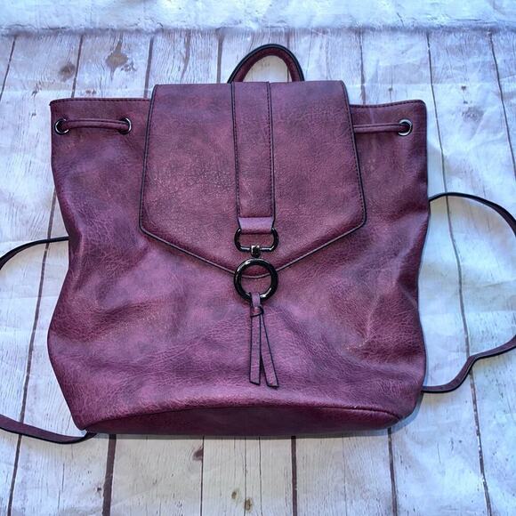 EUC JustFab Plum Colored Faux Leather Purse Backpack - Picture 1 of 10